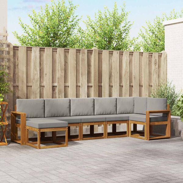 vidaXL Outdoor-Sofagarnitur mit Kissen 7 pcs Nat&uuml;rlich und Hellgrau