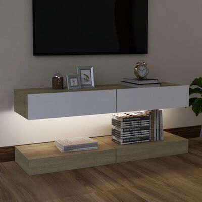 vidaXL TV-Schränke LED-Leuchten 2 Stk. Weiß Sonoma-Eiche 60x35 cm