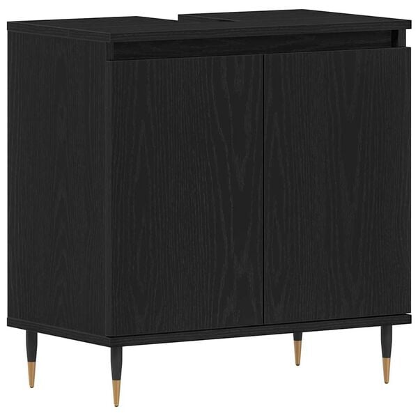 vidaXL Waschbeckenschrank mit Tür Schwarz Eichen-Optik 58 x 33 x 60 cm