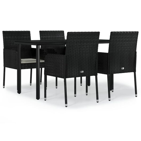 vidaXL 5-tlg. Garten-Essgruppe mit Kissen Schwarz Poly Rattan