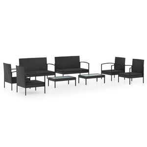 vidaXL 8-tlg. Garten-Lounge-Set mit Auflagen Poly Rattan Schwarz