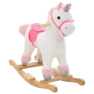 vidaXL Schaukeltier Einhorn Pl&uuml;sch 65x32x58 cm Wei&szlig; und Rosa