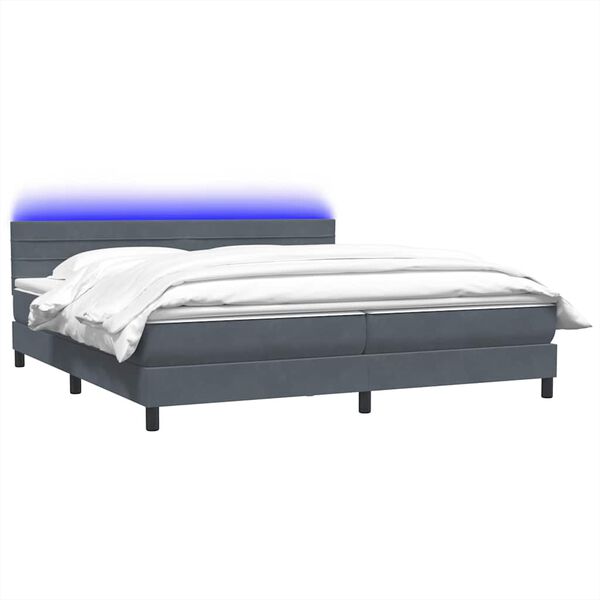 vidaXL Boxspringbett mit Matratze & LED Dunkelgrau 180x220 cm Samt