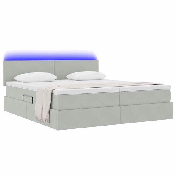 vidaXL Bett mit LED-Lichtleisten Hellgrau 180 x 200 cm Samt