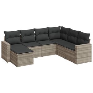 vidaXL 7-tlg. Garten-Sofagarnitur mit Kissen Hellgrau Poly Rattan