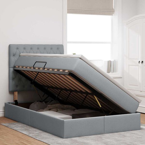 vidaXL Bett mit Stauraum und LED Hellgrau 120 x 200 cm Polyester