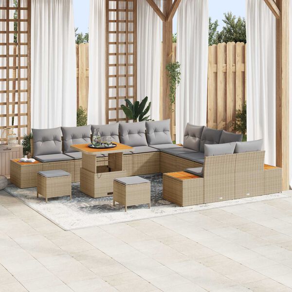 vidaXL Gartensofa-set 13 pcs Beige Poly-Rattan