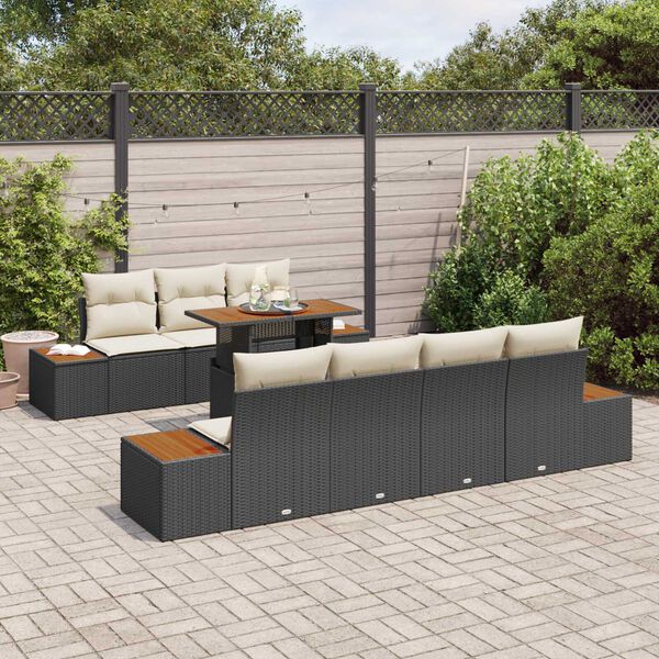 vidaXL Garten-Sofa-Set mit Speicher 8 pcs Schwarz Poly Rattan