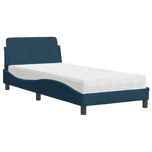vidaXL Bett mit Matratze "Dover" Blau 90x190 cm Samt