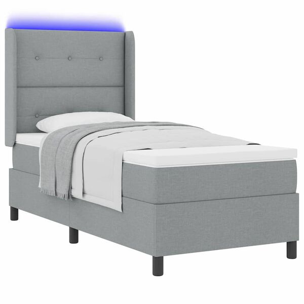vidaXL LED Boxspringbett mit Matratze Hellgrau 90 x 190 cm Stoff