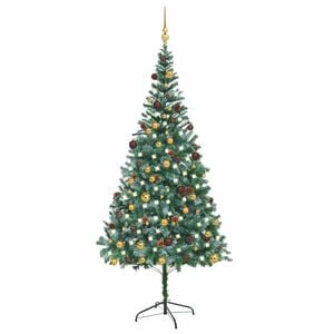 vidaXL K&uuml;nstlicher Weihnachtsbaum mit Beleuchtung Kugeln Zapfen 210 cm