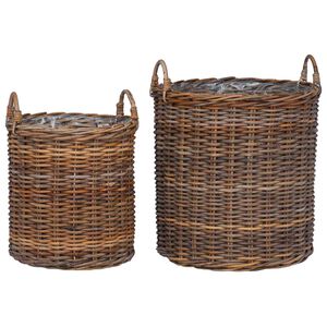vidaXL Blumentopf K&ouml;rbchen mit Speicher 2 pcs Braun Lacak Rattan