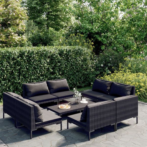 vidaXL 9-tlg. Garten-Lounge-Set mit Kissen Poly Rattan Dunkelgrau