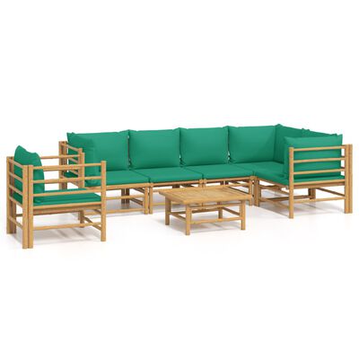 vidaXL 7-tlg. Garten-Lounge-Set mit Grünen Kissen Bambus