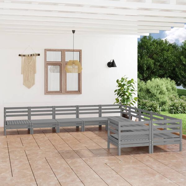 vidaXL 10-tlg. Garten-Lounge-Set Grau Massivholz Kiefer