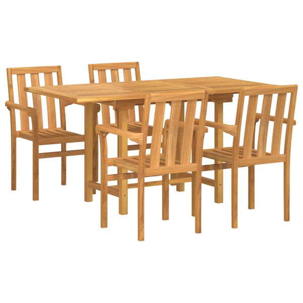 vidaXL Garten Essgruppe 5 pcs Braun Massivholz Teak