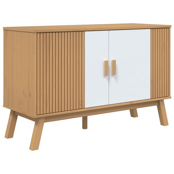 vidaXL Sideboard OLDEN Wei&szlig; und Braun 114x43x73,5 cm Massivholz Kiefer