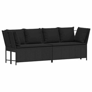 vidaXL Gartensofa mit Kissen Schwarz Poly Rattan