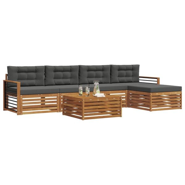 vidaXL Outdoor-Sofagarnitur mit Kissen 6 pcs Natur und Anthrazit