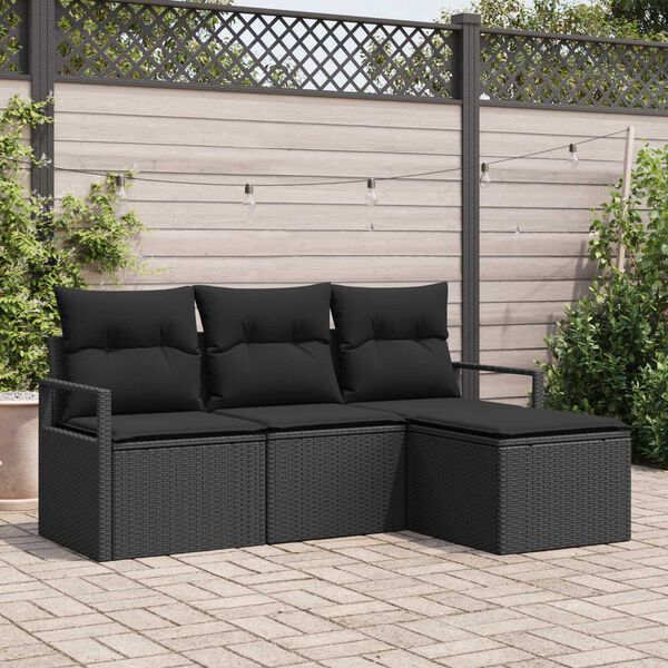 vidaXL Sofa Set mit Kissen 4 pcs Schwarz Poly Rattan