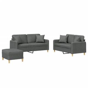 vidaXL 3-tlg. Sofagarnitur mit Kissen Dunkelgrau Stoff