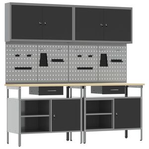 vidaXL Werkbank-Set 8 stk. Schwarz und Grau Pulverbeschichteter Stahl