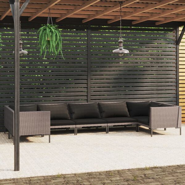 vidaXL 7-tlg. Garten-Lounge-Set mit Kissen Poly Rattan Dunkelgrau