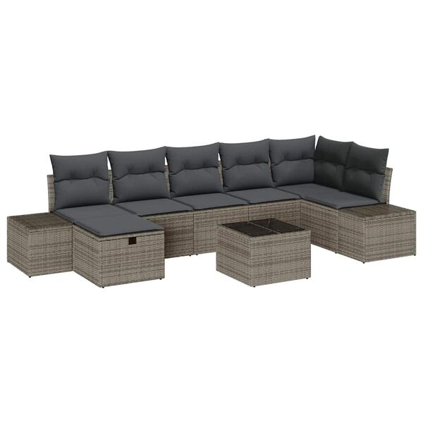 vidaXL Gartensofa-set mit Kissen 8 pcs Grau Poly-Rattan