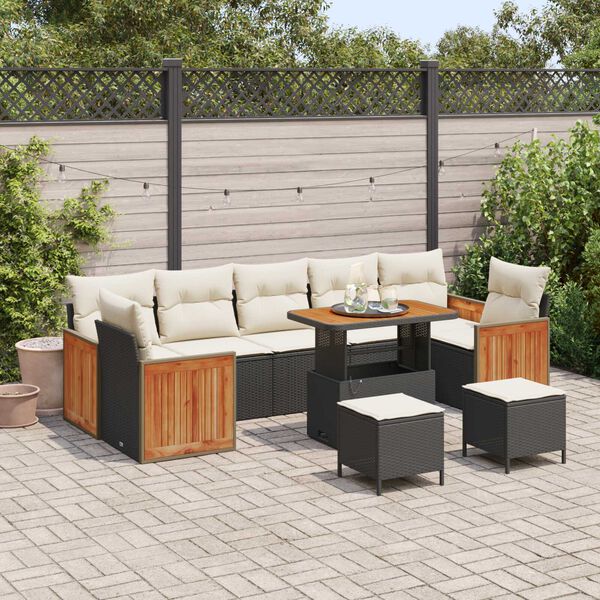 vidaXL Garten-Sofa-Set 10 pcs Schwarz und Creme 90 x 55 x 71 cm