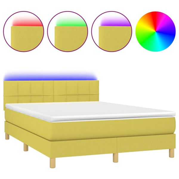 vidaXL Boxspringbett mit Matratze & LED Gr&uuml;n 140x190 cm Stoff