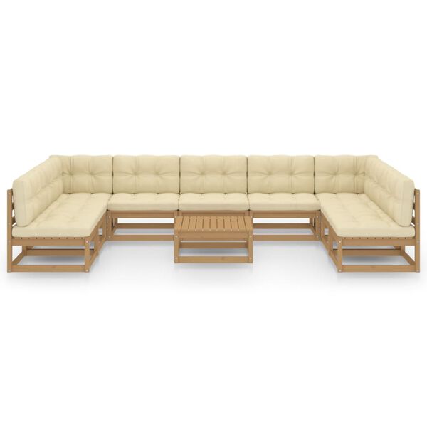 vidaXL 10-tlg. Garten-Lounge-Set mit Kissen Honigbraun Massivholz