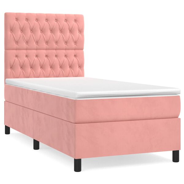 vidaXL Boxspringbett mit Matratze Rosa 90x190 cm Samt