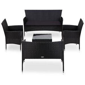 vidaXL 5-tlg. Garten-Lounge-Set mit Auflagen Poly Rattan Schwarz
