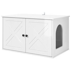 vidaXL Katzenhaus Gl&auml;nzend Wei&szlig; 85 x 55 x 50,5 cm Holzwerkstoff