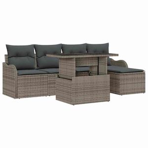 vidaXL Sitzgruppe f&uuml;r den Outdoor mit Kissen 6 pcs Grau Poly Rattan