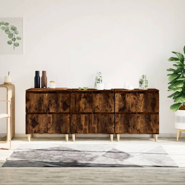 vidaXL Sideboards 3 Stk. R&auml;uchereiche 60x35x70 cm Holzwerkstoff