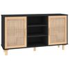 vidaXL Sideboard Schwarz 105x30x60 cm Massivholz Kiefer Natur-Rattan