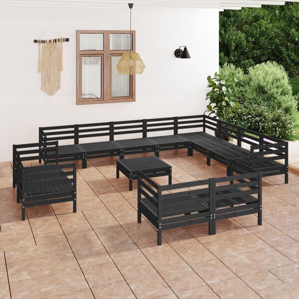 vidaXL 13-tlg. Garten-Lounge-Set Massivholz Kiefer Schwarz