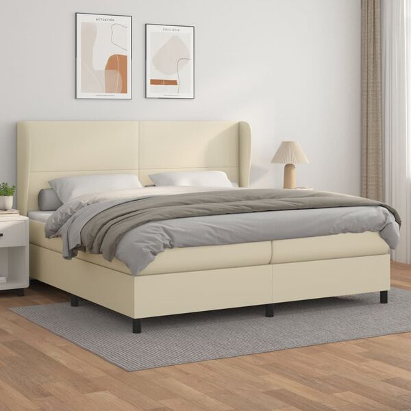 vidaXL Boxspringbett mit Matratze Creme 200x200 cm Kunstleder
