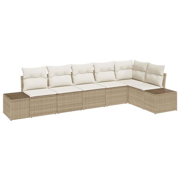 vidaXL Gartensofa-set mit Speicher 6 pcs Beige und Creme Poly-Rattan