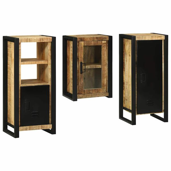 vidaXL Badezimmermöbel Set Wandmontiert 3 pcs Braun Massivholz Mango