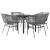 vidaXL 5-tlg. Garten-Essgruppe mit Kissen Grau Poly Rattan Glas