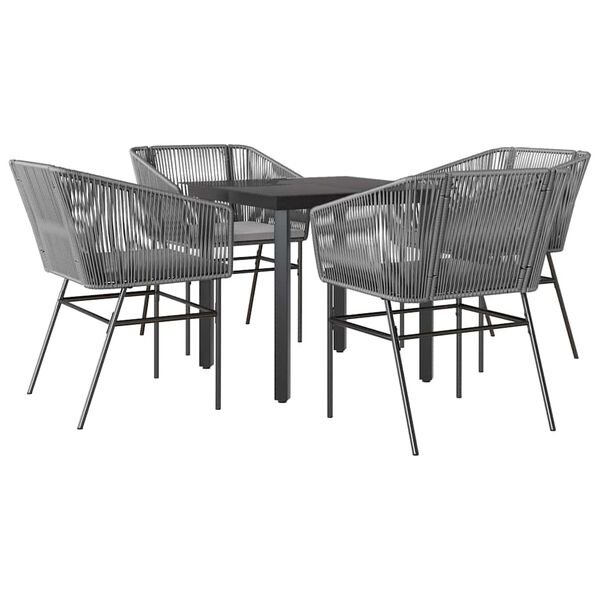 vidaXL 5-tlg. Garten-Essgruppe mit Kissen Grau Poly Rattan Glas