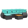 vidaXL 7-teiliges Gartensofa-Set mit Kissen, schwarzes Polyrattan