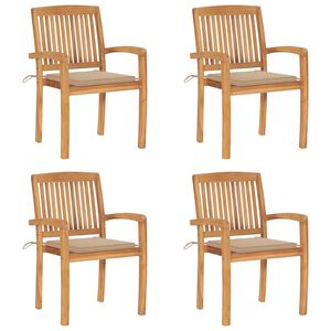 vidaXL Stapelbare Gartenst&uuml;hle mit Kissen 4 Stk. Massivholz Teak