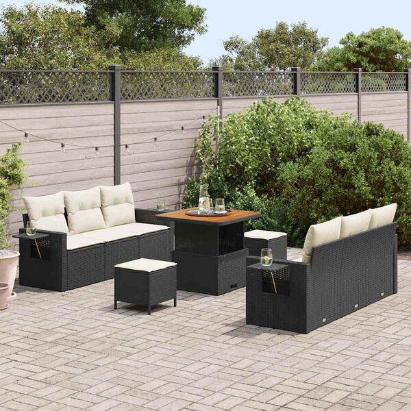 vidaXL Gartensofa-set mit Kissen 9 pcs Schwarz Poly-Rattan