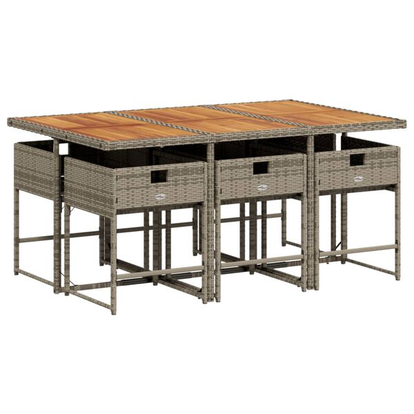 vidaXL 7-tlg. Garten-Essgruppe mit Kissen Grau Poly Rattan