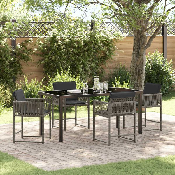 vidaXL Garten Essgruppe 5 pcs Grau Poly-Rattan