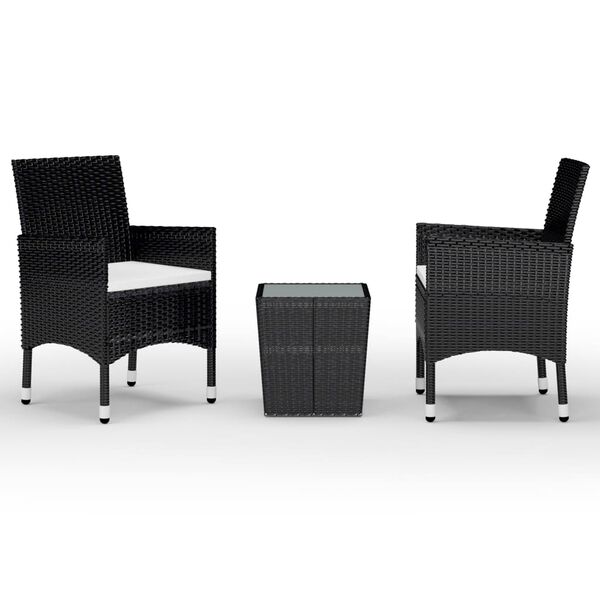vidaXL 3-tlg. Bistro-Set Poly Rattan und Hartglas Schwarz