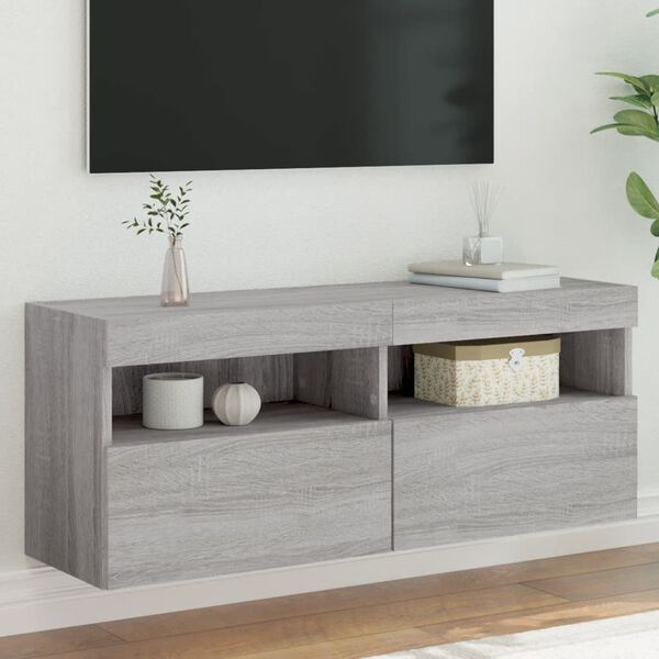 vidaXL TV-Wandschrank mit LED-Leuchten Grau Sonoma 100x30x40 cm